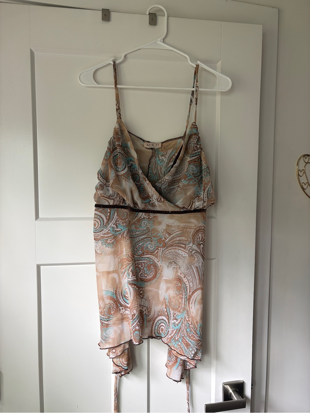 MKM Designs Beige & Teal Paisley Top